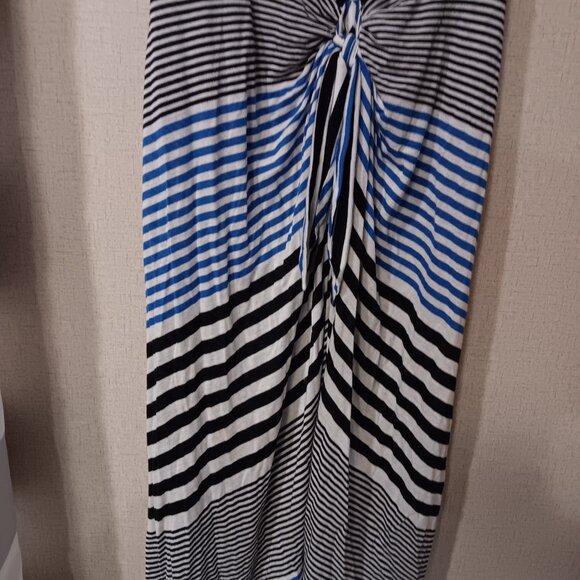 BCBG MAXAZRIA Dress Larkspur Blue Multi Grey White Black Faux Knot Striped - Picture 7 of 7